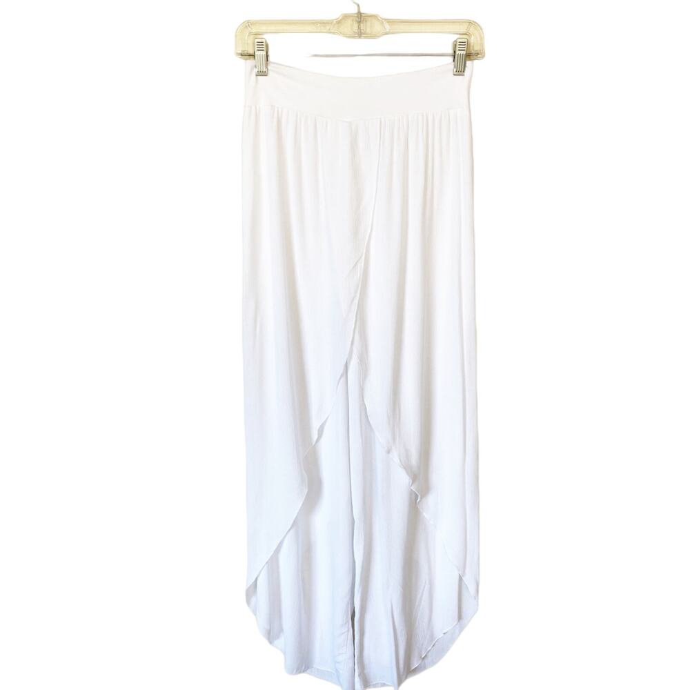 BOHO Pants T.Zovich Relaxed Wrap Slit Boho Beach Vacation High Rise White Small